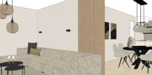 Calm glamour interieur - Puttershoek - Kelly interieur design schets woonkamer